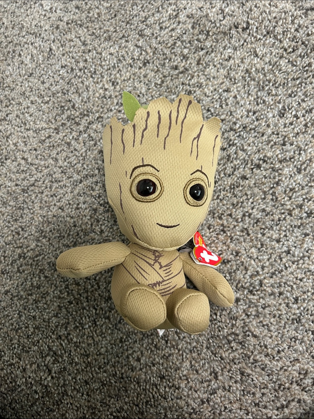 Ty Baby Groot Plush in Tan with Green Leaf